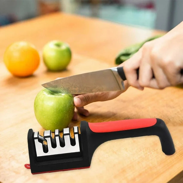 3-in-1 Knife Sharpener With Fruit And Meat Knife Peeler 3-stage Diamond Coated Knife Sharpener,kitchen Helper Three-piece Knife Sharpener Set With A Knife Ceramic Peeler