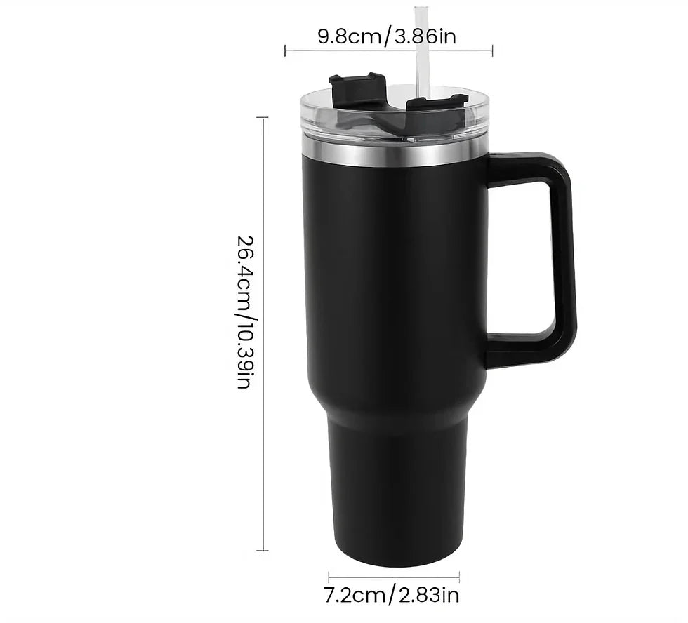 Insulated Tumbler With Handle Straw 40oz Stainless Steel Vacuum Cup Thermal Mug For Ice Coffee Travel Car Cup (random Color)