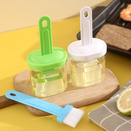 Plastic Oil Bottle Seasoning Dispenser With Silicone Rubber Bristle Brush For Bbq, Oil Brush Bottle Set Oil Storage Container For Kitchen