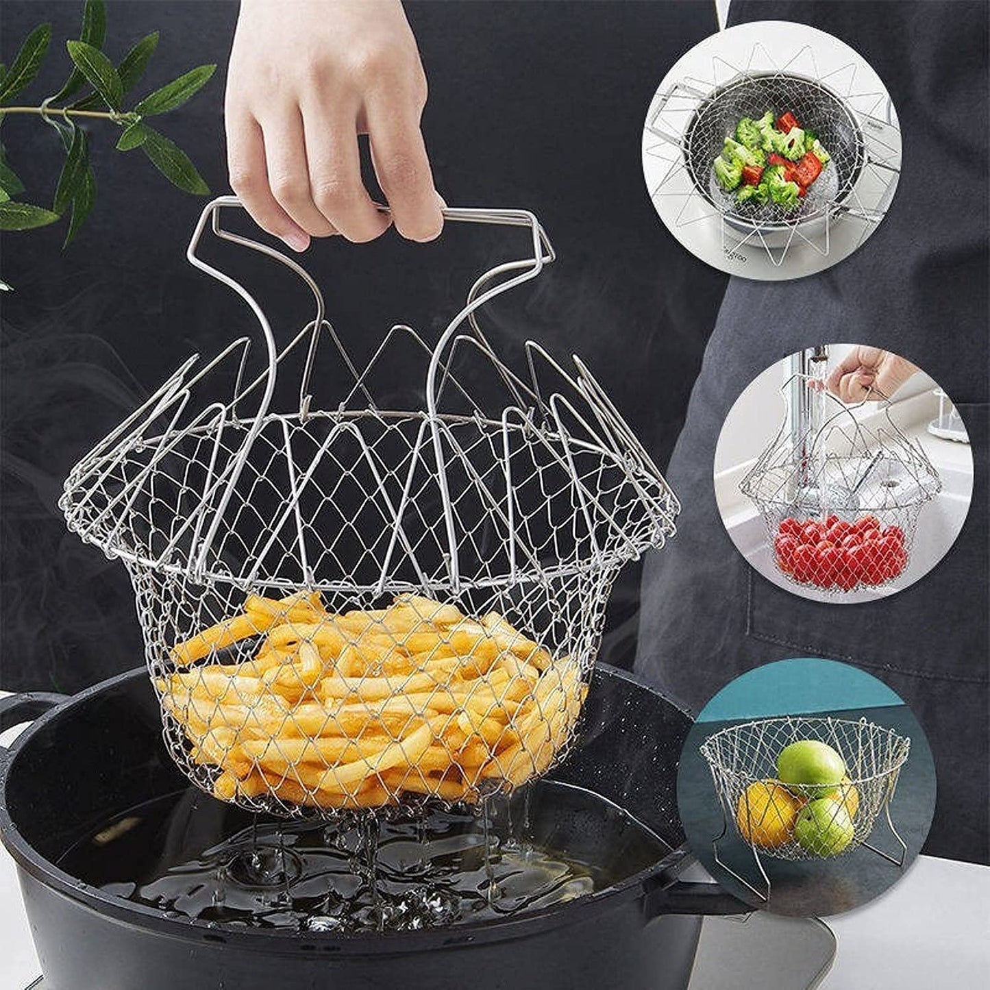 Stainless Steel Multi-Functional Foldable Cooking Chef Basket