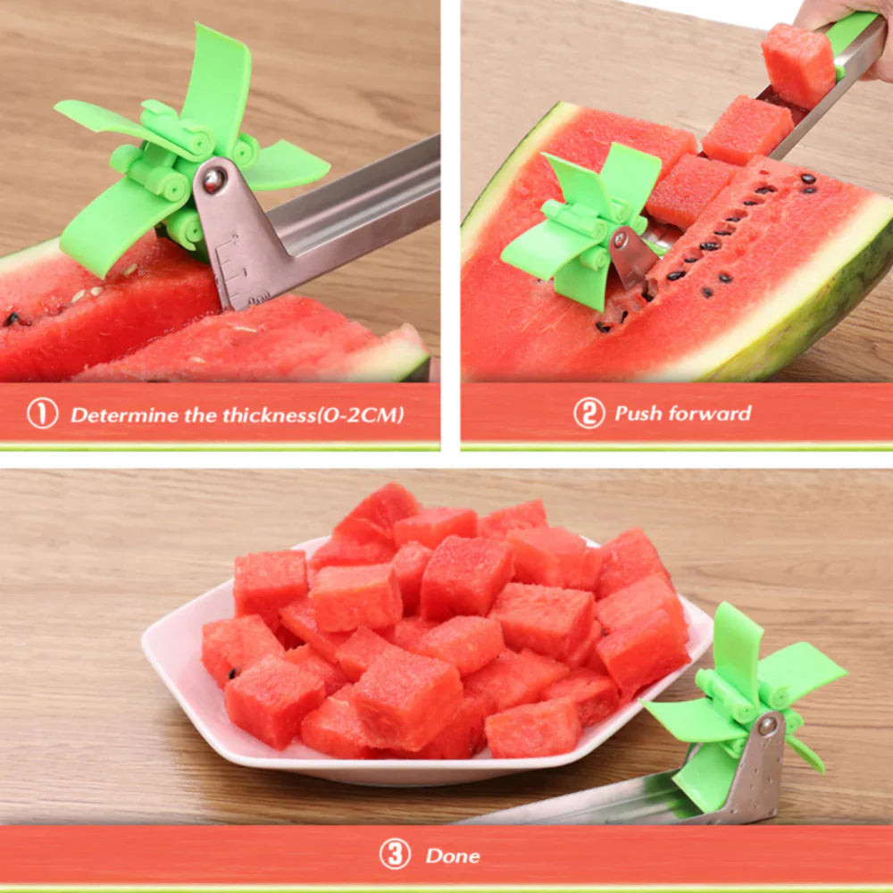 Windmill Watermelon Cube Cutter | Watermelon Slicer Cutter, Stainless Steel Watermelon Cutter Wheel Fruit Knife Melon Knife Corer Kitchen Gadgets, Practical Tool For Fruit Vegetable Salad