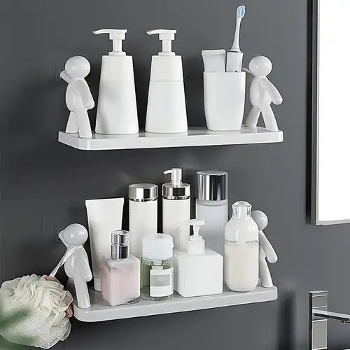 Multifunctional Self Adhesive Creative Character Shelves Bathroom Wall Mounted Shelf